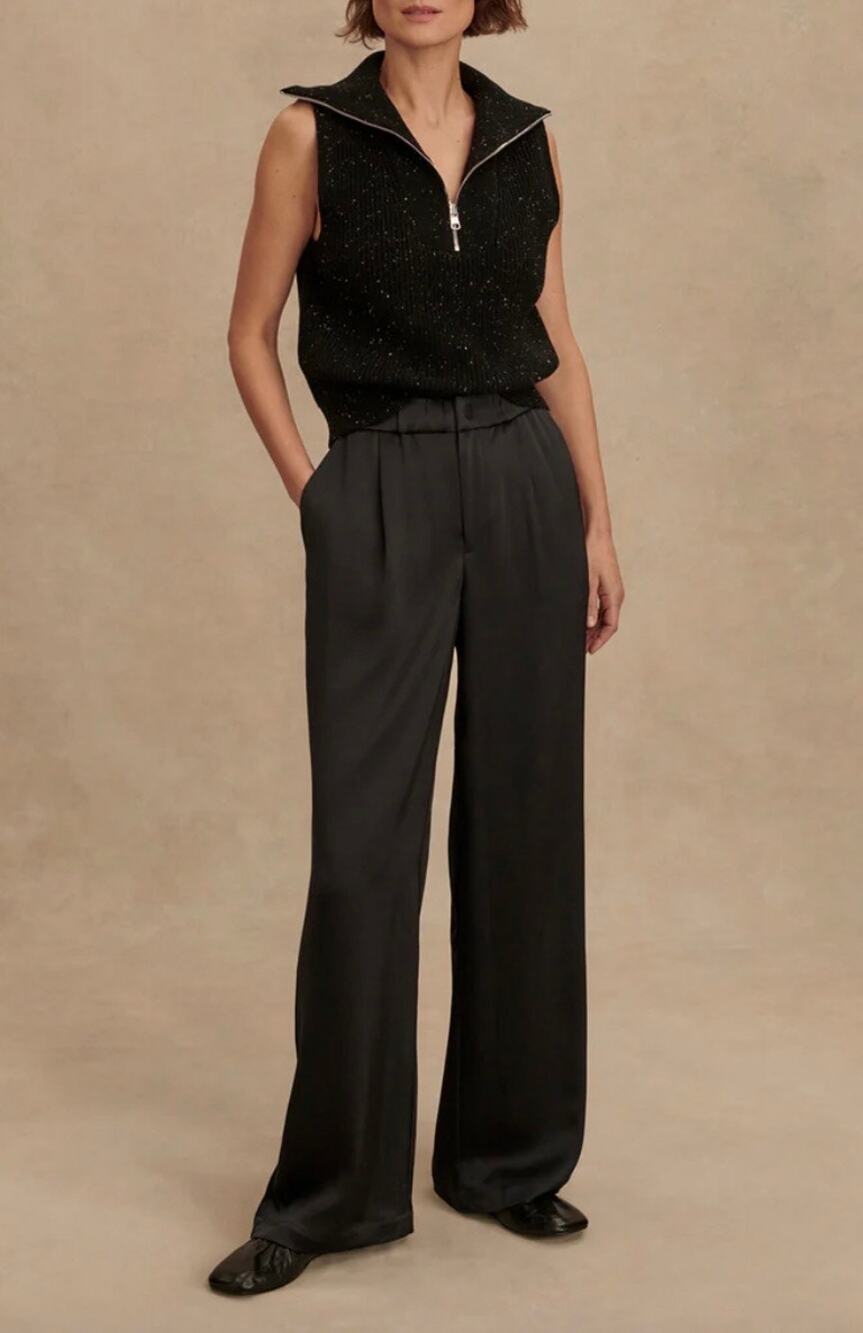 NWT Varley Bryden 2.0 Sateen Wide Leg Trousers Pant Black Medium 29.5" Inseam